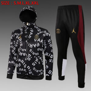 Dres Komplet s kapuljačom PSG Jordan 21/22 – crni, bijeli detalji, natpis preko kompleta