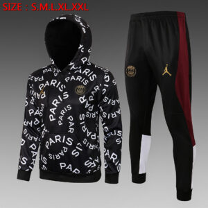 Dres Komplet s kapuljačom PSG Jordan 21/22 – crni, natpis preko kompleta
